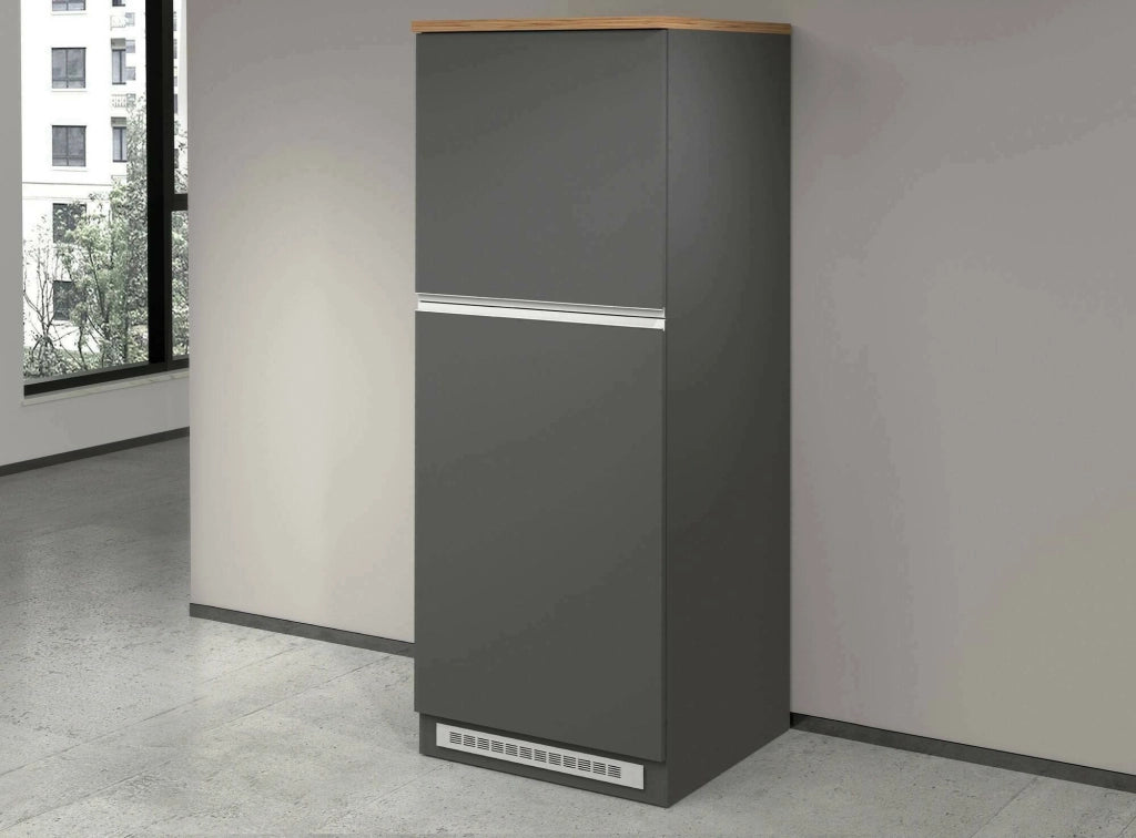 Dispensa da cucina Mesarthim, Mobile multiuso, Armadio porta frigo a 2 ante, 100% Made in Italy, 60x60h165 cm, Antracite e Rovere