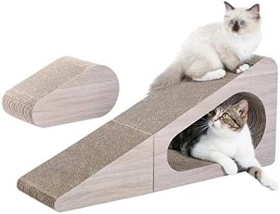 Krabbaplastico 2 in 1 per Gatti, Krabbaplastico Opvolutile con Giocattolo, Scrivania Multifunzionale in Cartone per Gatti, 71 cm - Beige