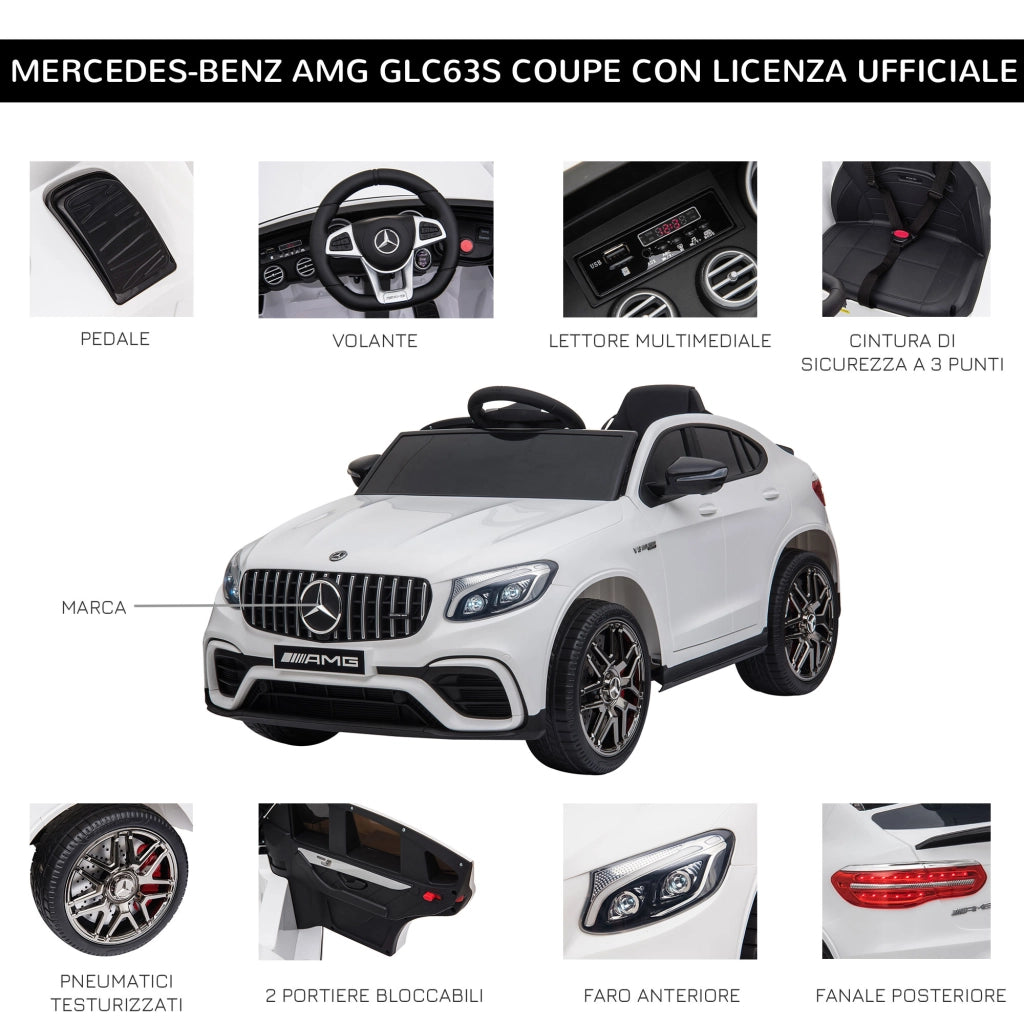 Macchina Elettrica per Bambini 3-5 Anni Mercedes con Cintura di Sicurezza e Telecomando, Bianco