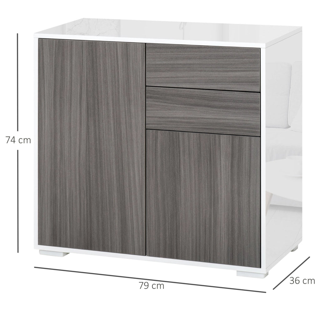 EasyComfort Mobiletto 2 Cassetti e 2 Ante, Apertura a Pressione, Mobile con 2 Cassetti e 2 Ante per Casa e Ufficio, 79x36x74cm, Grigio Chiaro e Bianco