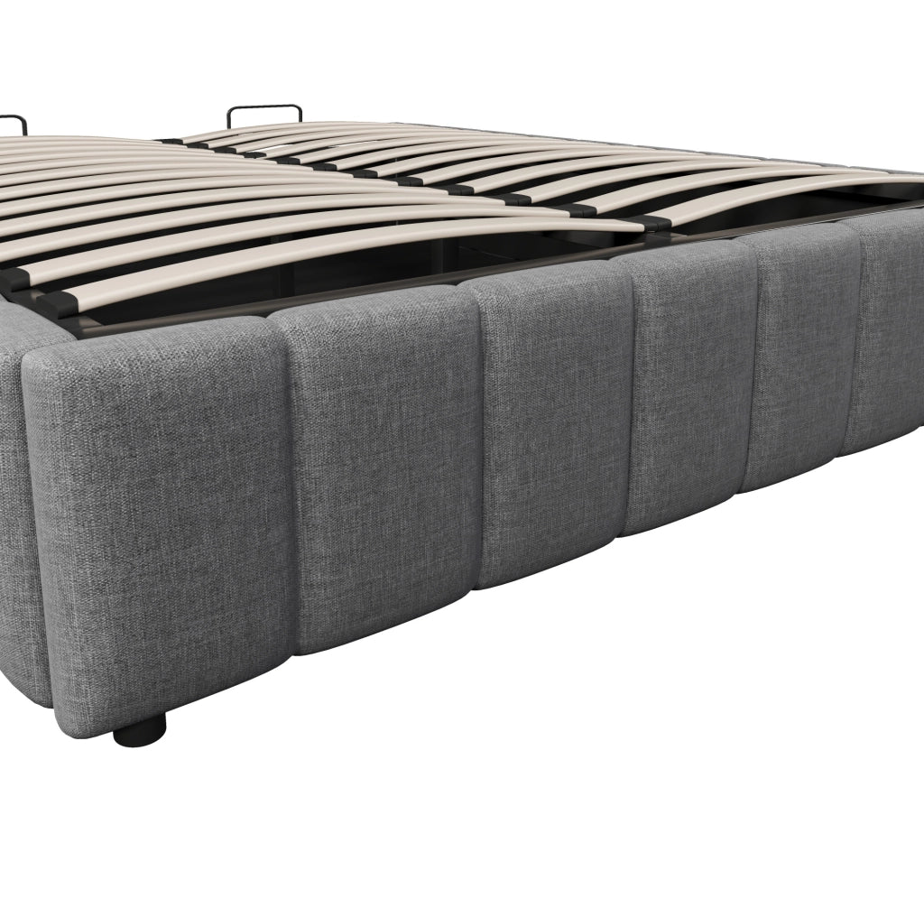 Letto imbottito 140x200 cm in lino grigio con contenitore idraulico