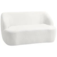 Divano 2 Posti, Design Curvo, Divano Imbottito con Rivestimento in Pile, per Soggiorno, Camera da Letto, Home Office, Bianco crema