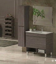 Mobile Bagno NEBARI com gambe Già Montato 1 cassetto, lavabo e specchio Rovere affumicato 80x45 cm con colonna