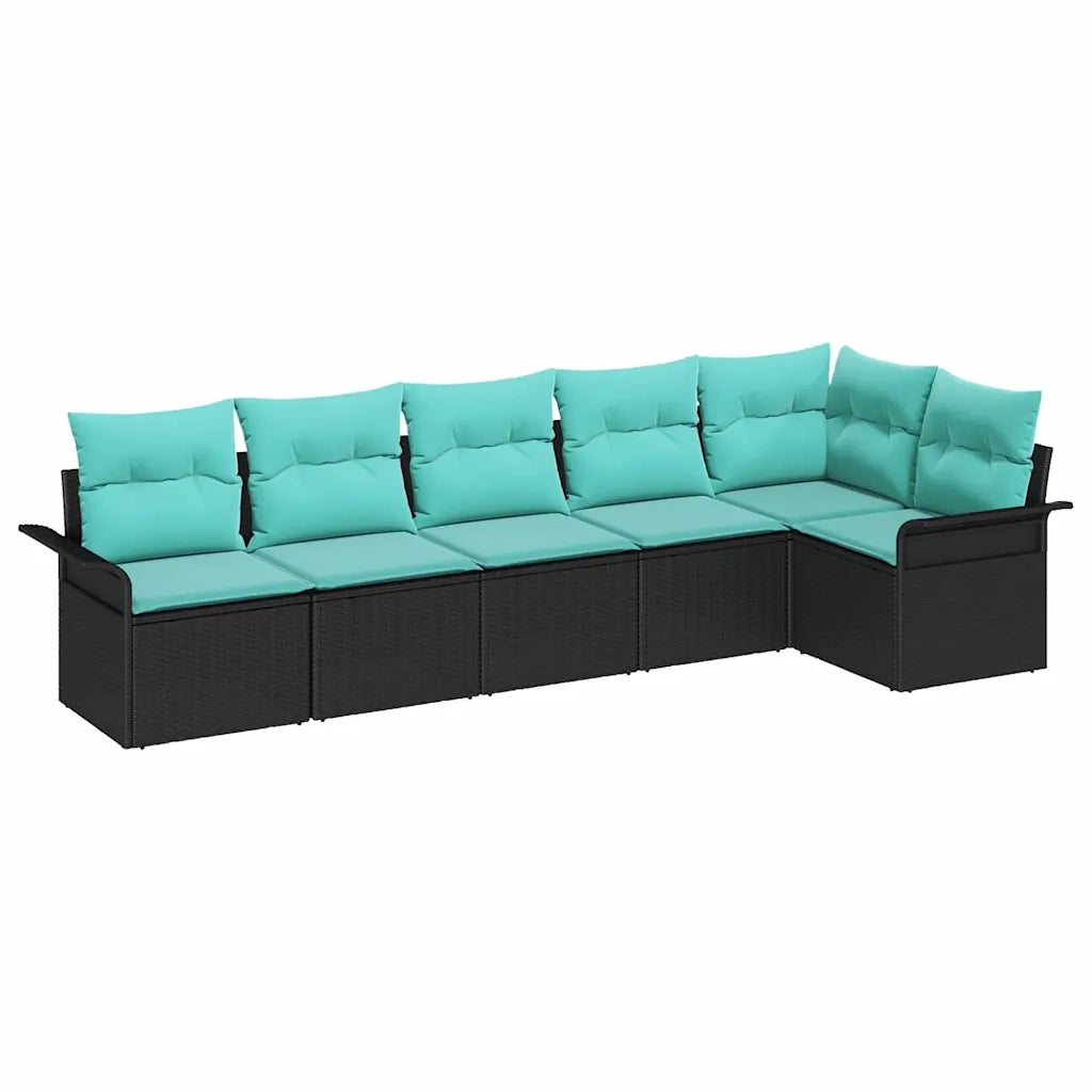 Set Divano da Giardino con cuscino 6 pcs Nero polyrattan