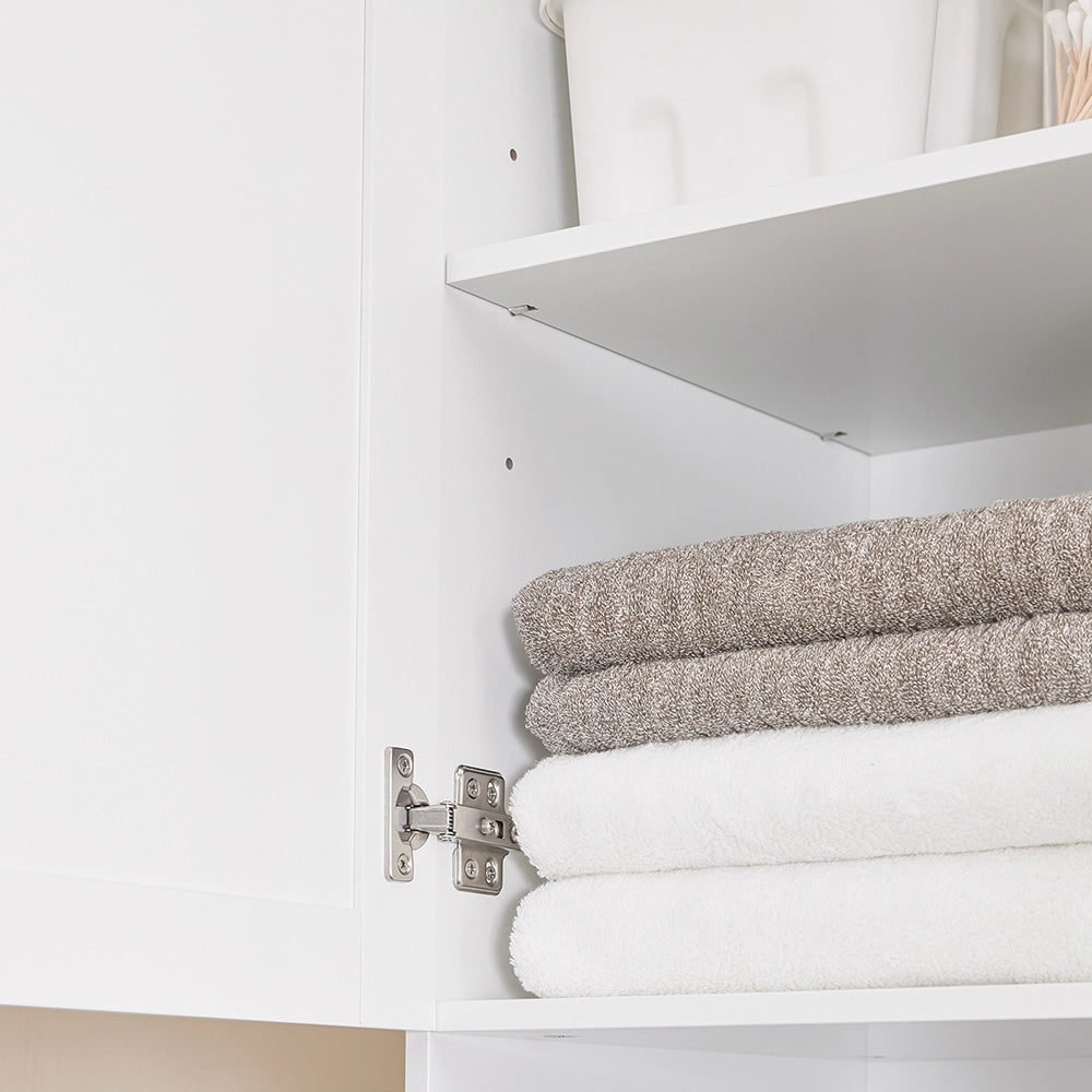 SoBuy Mobile Bagno Salvaspazio Alto con Cesto Portabiancheria 45L – Colonna Bagno Stretto 40x38x180cm con Cassetto in MDF, Ripiano Aperto e Anta Mobiletto per Lavanderia o WC BZR216-W