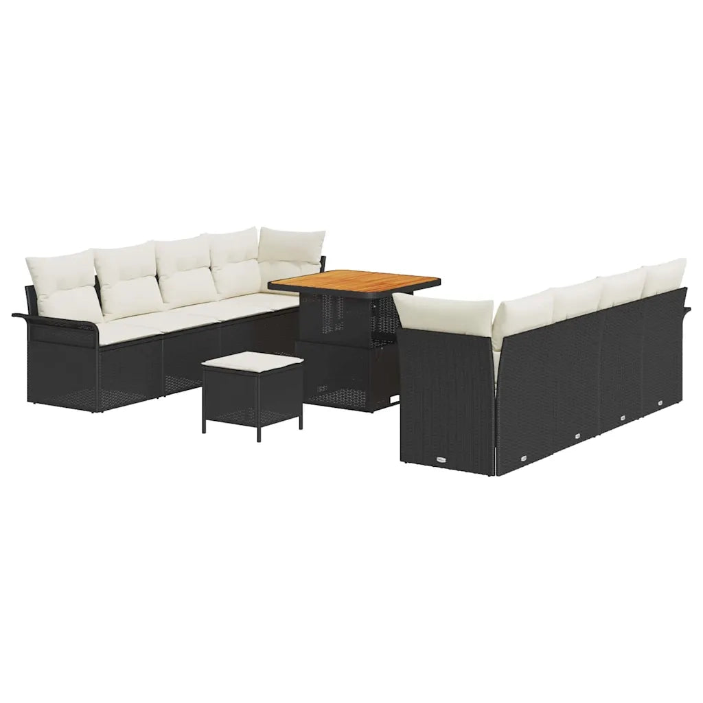 Set Divano da Giardino con cuscino 11 pcs Nero polyrattan