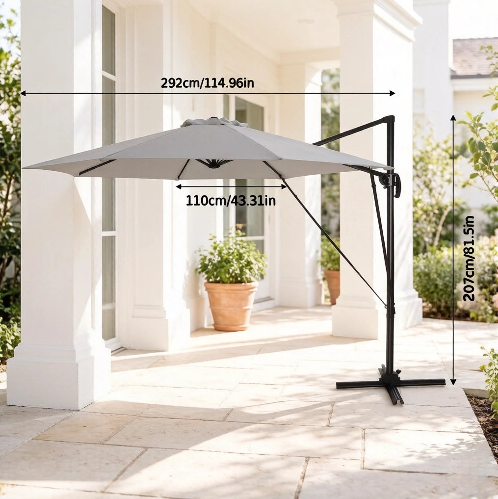 Ombrellone da giardino rotondo 3 m con rotazione 360° e inclinazione regolabile; grigio scuro in metallo e poliestere