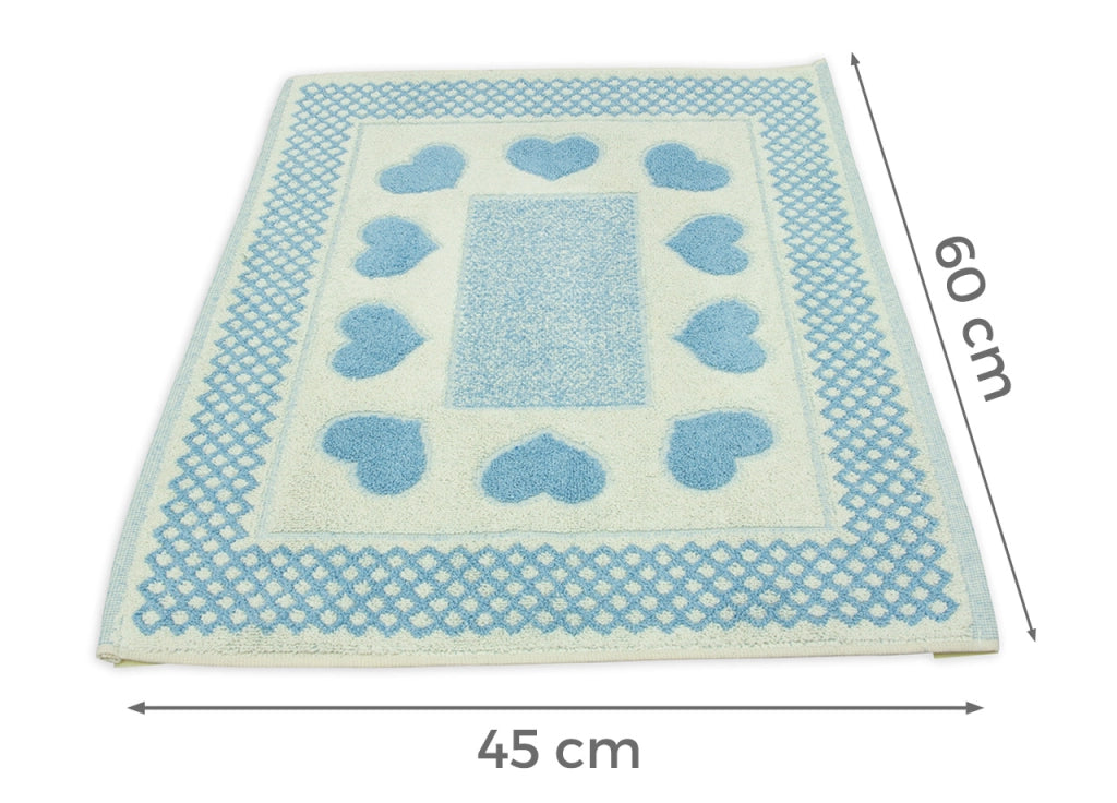 Tappeto Bagno Doccia Spugna Tappetino Assorbente Cotone Pelo Corto Mod. Love O.B - 45x60 - Azzurro