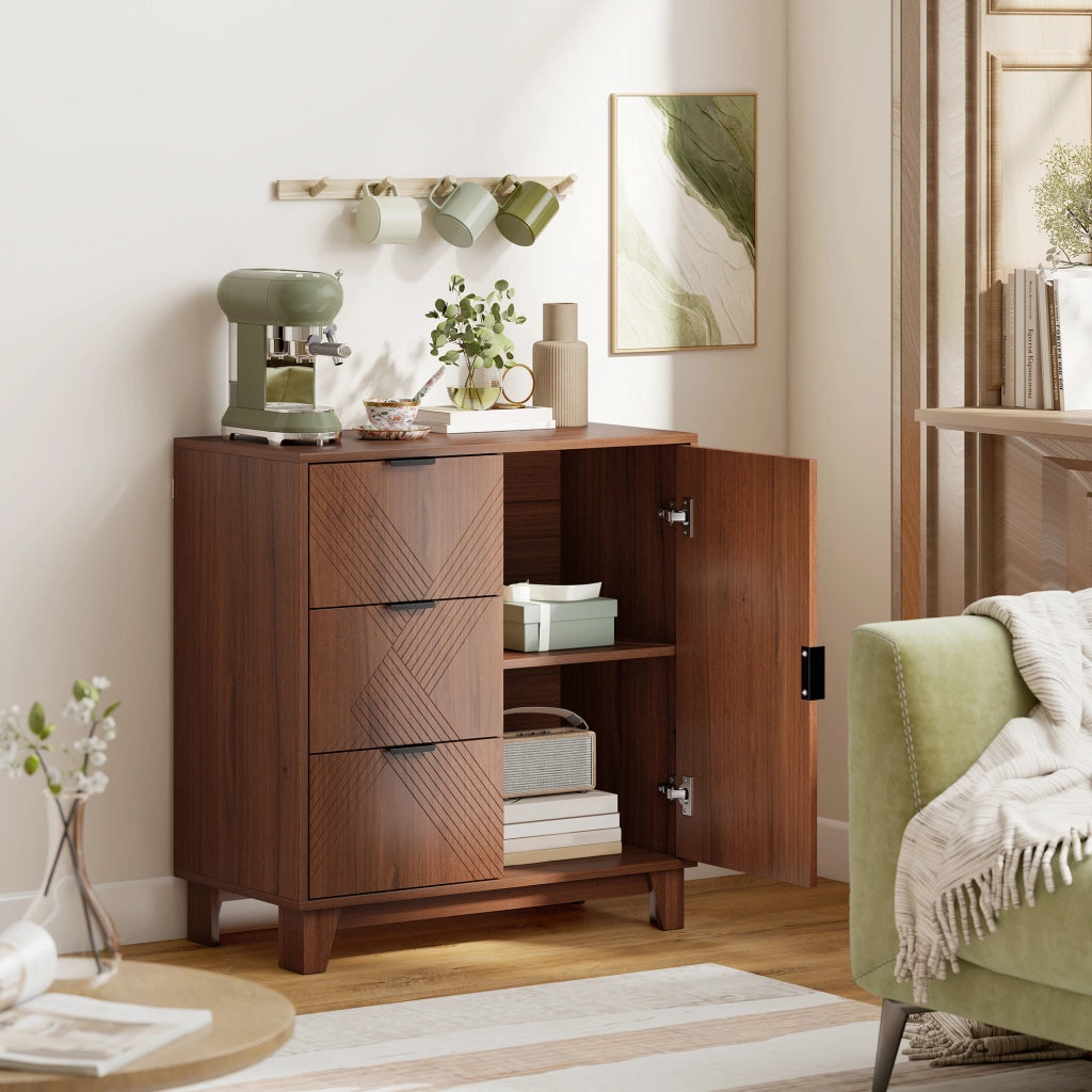 Buffet credenza con ante, 3 cassetti e ripiano regolabile ¨C zephmum ¨C marrone 75x39x80 cm