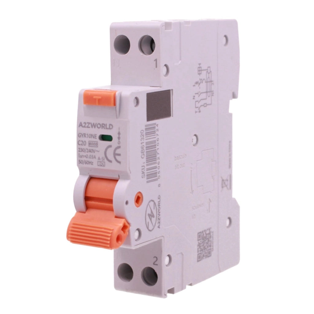 RCBO Interruttore Magnetotermico Differenziale Tipo A-SI Super Immunizzato, Curva C 1P+N 1M 6000A 30mA AC 230V IP20, GYR10N, Disponibili 6A 10A 16A 20A 25A 32A 40A (C20A)