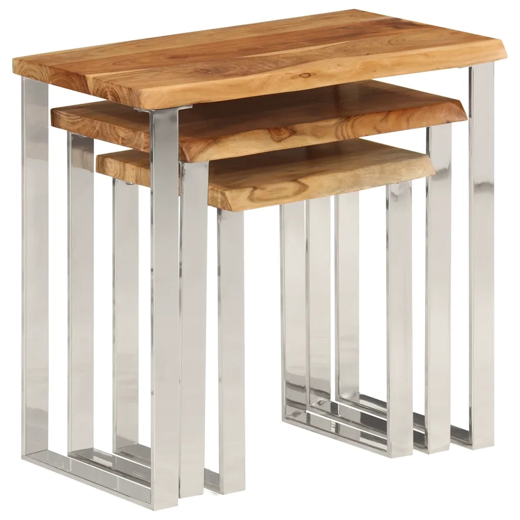 Tavolini a Incastro 3 pz Bordi Vivi in Legno Massello di Acacia 372761