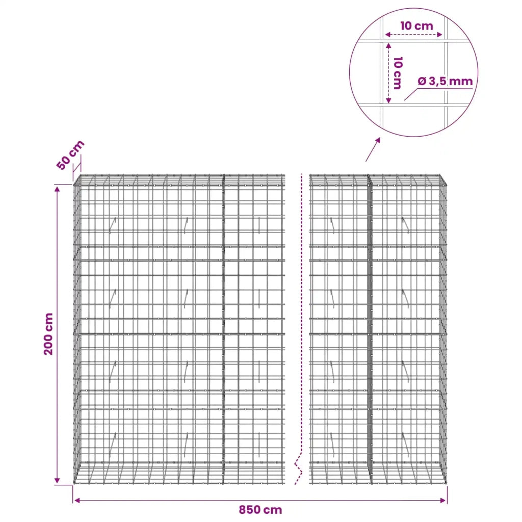 Gabione con Filo da 3,5 mm e Rete da 10x10 cm 850x50x200 cm 3463355