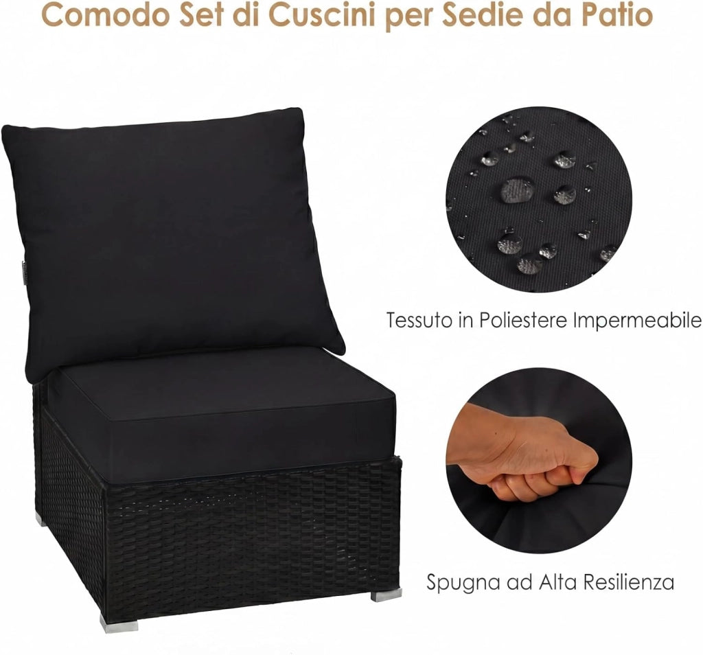 Cuscino per Divano da Giardino, Cuscino per Sedia Rattan per Esterno, Set di 2 Cuscino per Mobili da Giardino (Nero)