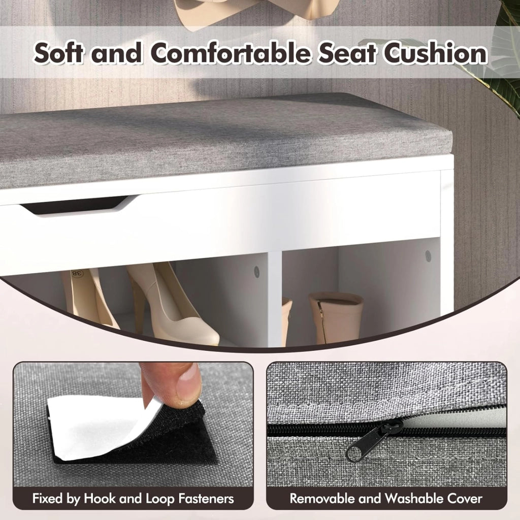 Panca per scarpe con cuscino, cassapanca con vano portaoggetti, 3 scomparti, 2 livelli, scarpiera apribile con coperchio ribaltabile, per corridoio, soggiorno, camera da letto, 104 x 30 x 48