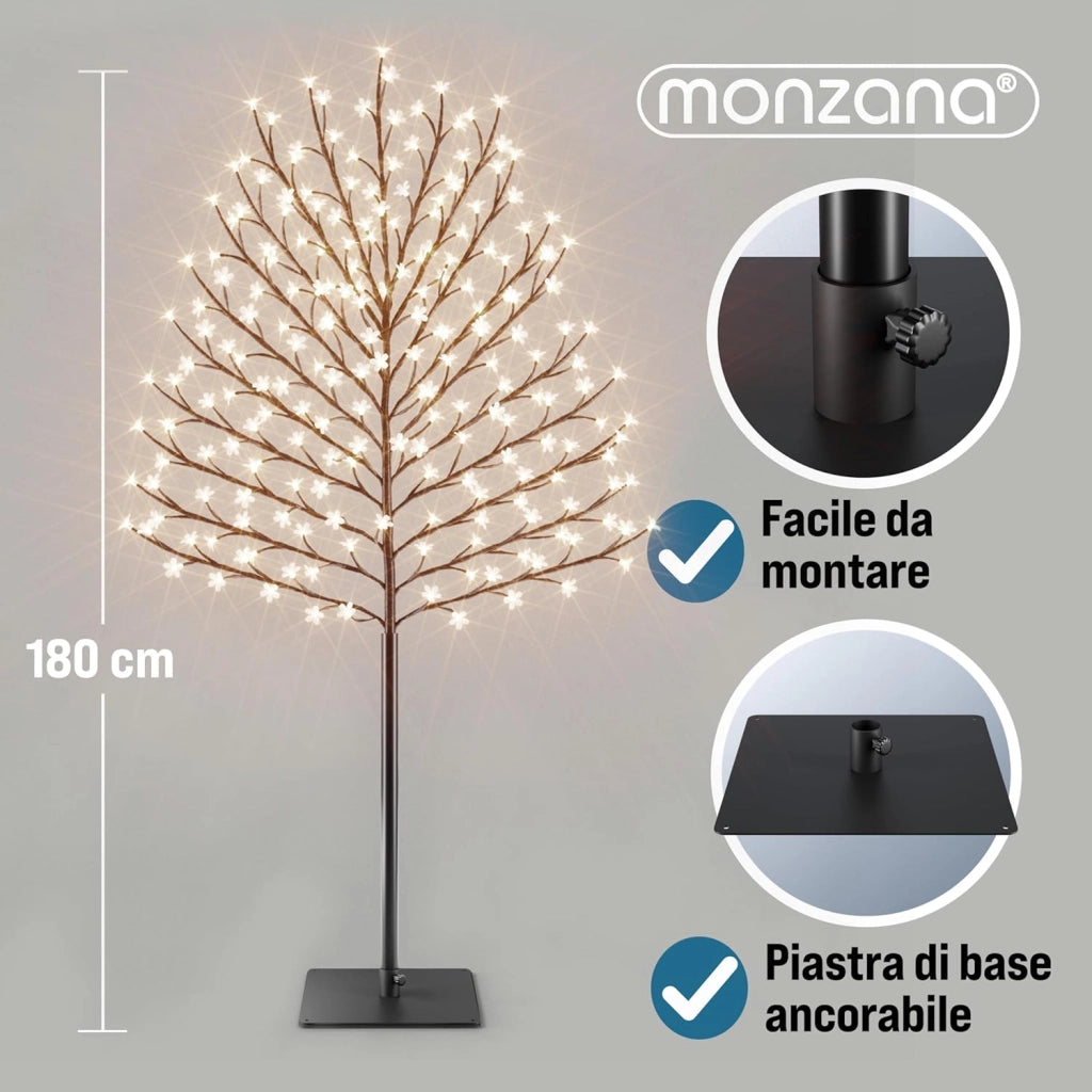 Albero Luminoso 2 pz Alberi Fiori Ciliegio 220cm 220 LED Telecomando Timer 8 Modi Illuminazione Interno Esterno Bianco Caldo
