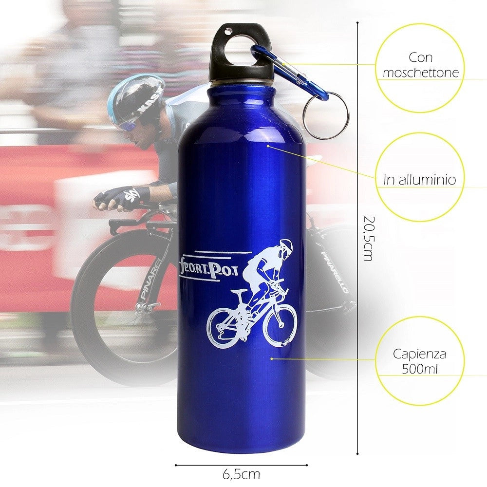 Trade Shop - Borraccia In Alluminio Tappo Ermetico Con Moschettone Da 500 Ml Colorate Xc-2504 -