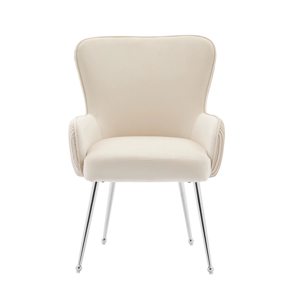 Sedia da pranzo 4 pezzi con braccioli e supporto lombare, schienale plissettato, in velluto e metallo beige