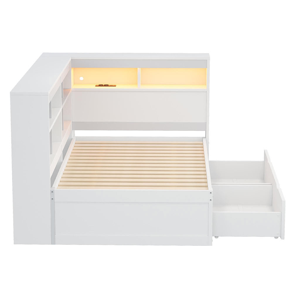 Divano letto massello 90x200cm - Xylo - bianco, porte USB, scomparti