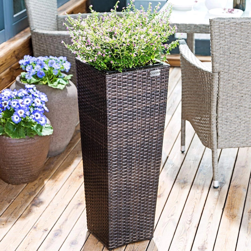 Deuba CASARIA® Set di 3 Vasi da Fiori in Polyrattan Intrecciato con Sottovaso e Foro Deflusso Acqua Richiudibile Vaso per Piante Effetto Rattan da Esterno Giardino Fioriere Fioriera