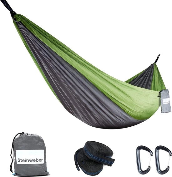 Hangmat ultraluce con attacco, 285 x 160 cm, massimo 250 kg, hangmat di base, 600 g, leggera per 2 persone, hangmat all'aperto, per campeggio, escursioni, giardino, balcone