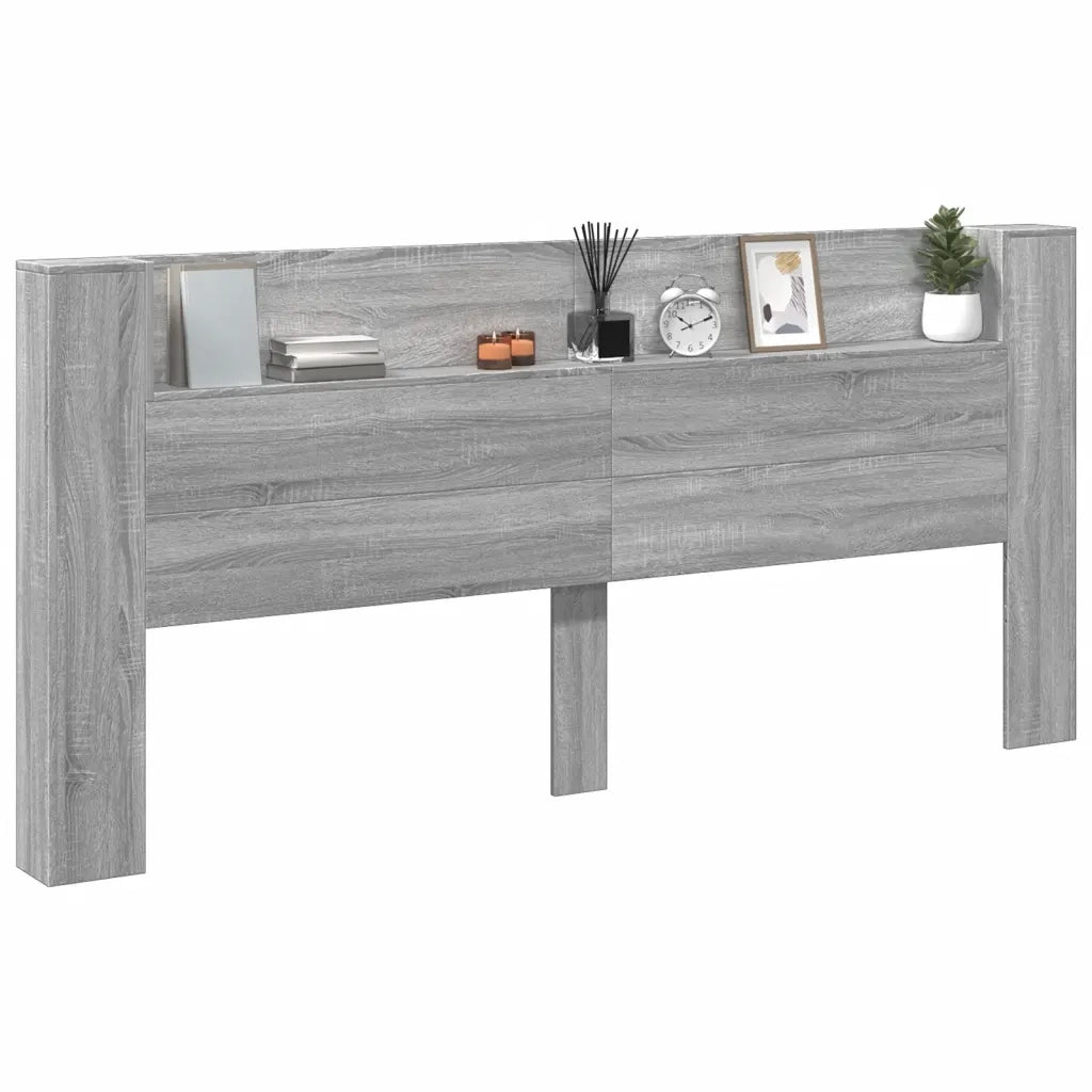 Testiera con Contenitore a LED-Testiera con Ripiani Grigio Sonoma 220x16,5x103,5 cm