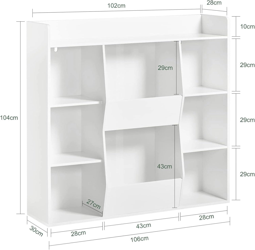 Libreria Montessoriana per Bambini - Scaffale Portagiochi con 8 Scomparti Aperti - Libreria da Terra per Cameretta 106x30x104 cm Bianco KMB55-W