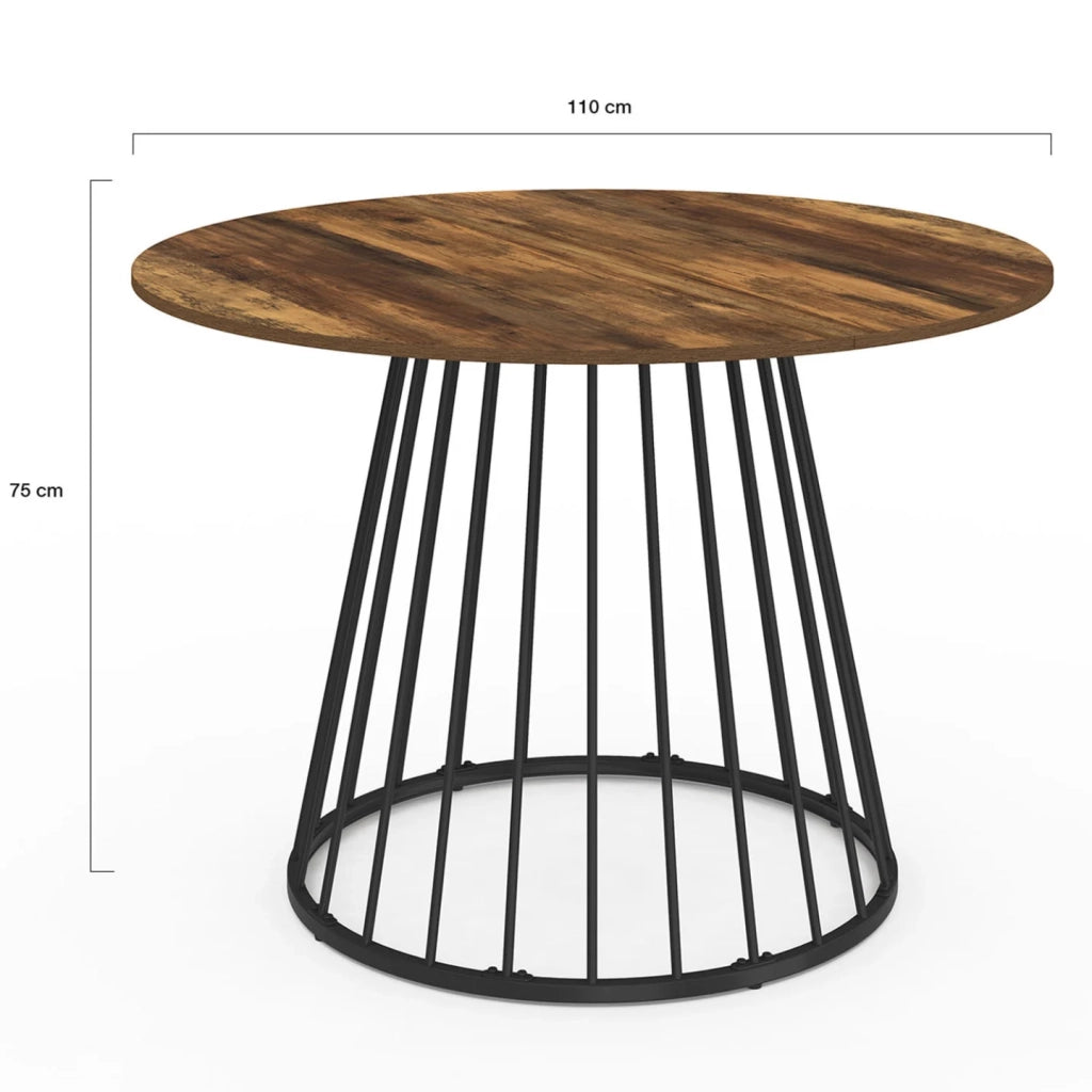 IDMarket - Tavolo da pranzo rotondo YUNA 6 persone con piano in legno scuro e nero HAWKINS 110 cm