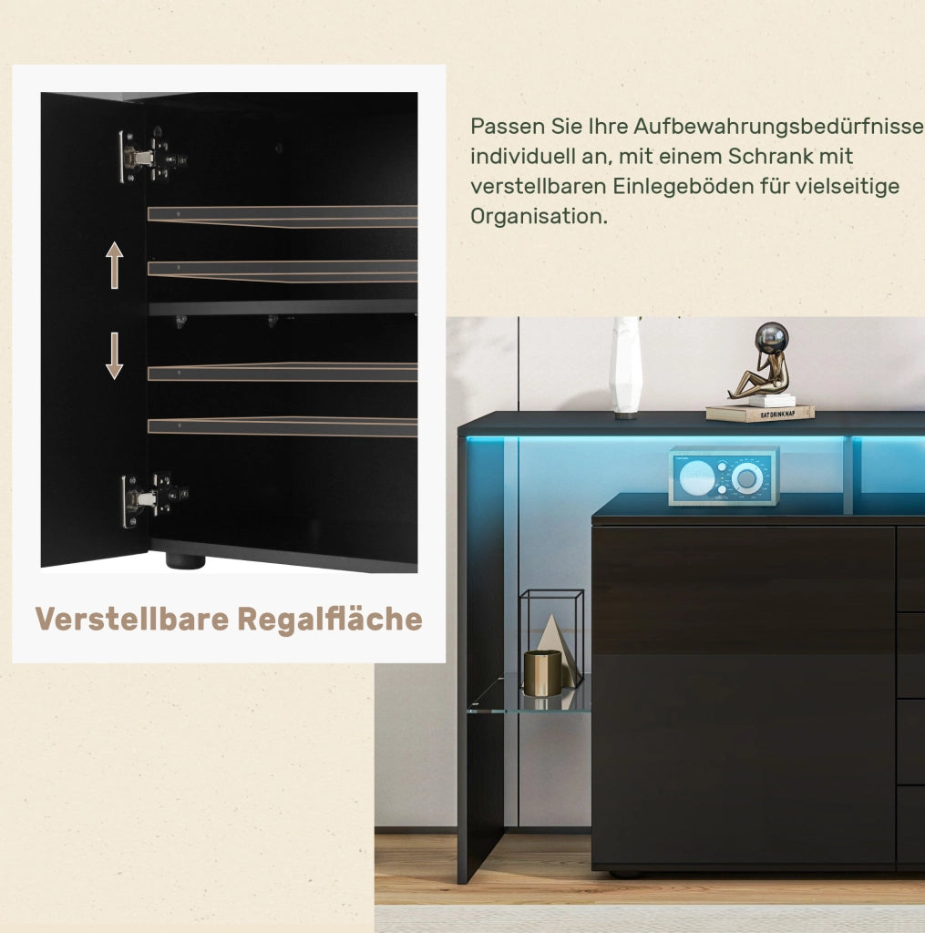 Sideboard moderno nero lucido con LED e USB