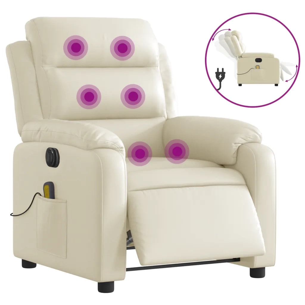 Poltrona Massaggiante | Sedia Relax Elettrica Reclinabile Crema Similpelle