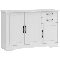 Credenza Buffet da cucina con 3 porte, 2 cassetti e ripiano regolabile, 120 x 38 x 79 cm, Bianco