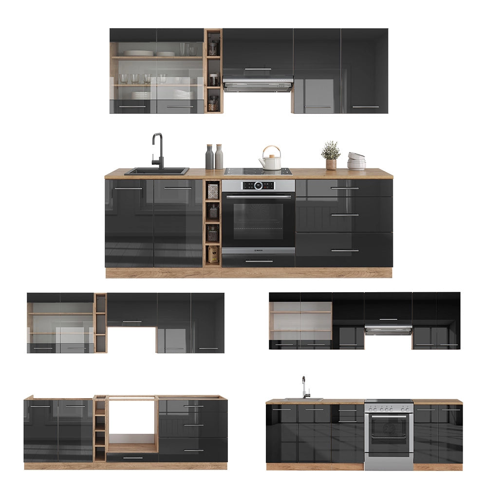 Cucina componibile Fame-Line Antracite lucido/Rovere dorato 235 cm, PL Rovere Vicco