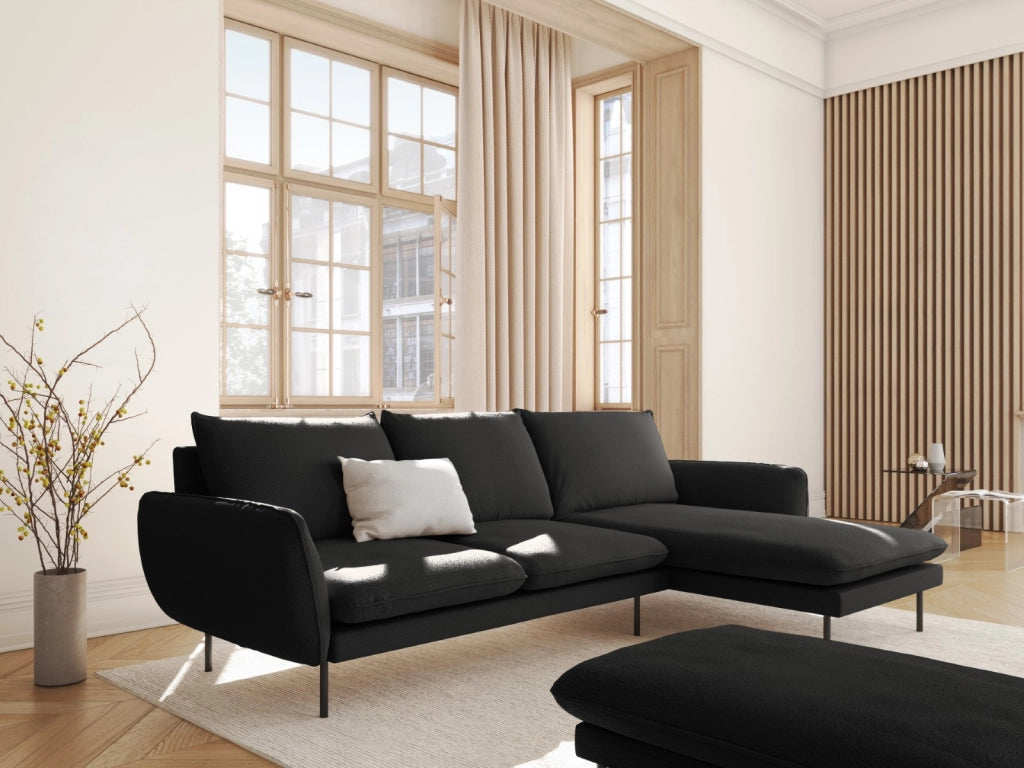Cosmopolitan Design - Divano angolare destro "Vienna" 5 posti in bouclé nero 