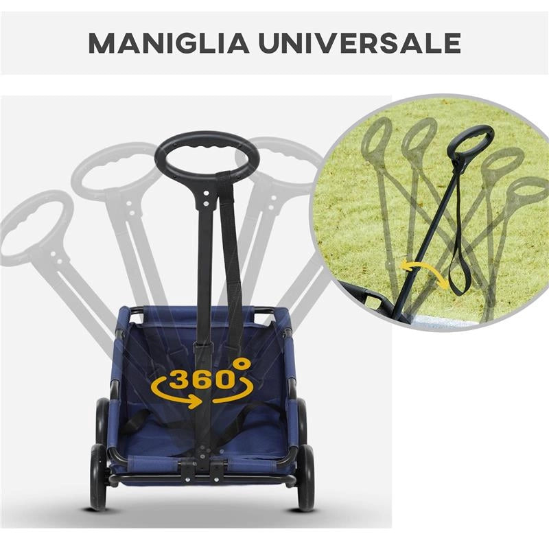 PASSEGGINO PER CANI PIEGHEVOLE CON BORSA E CUSCINO IN ACCIAIO E TESSUTO OXFORD 53X45X28 CM BLU SCURO