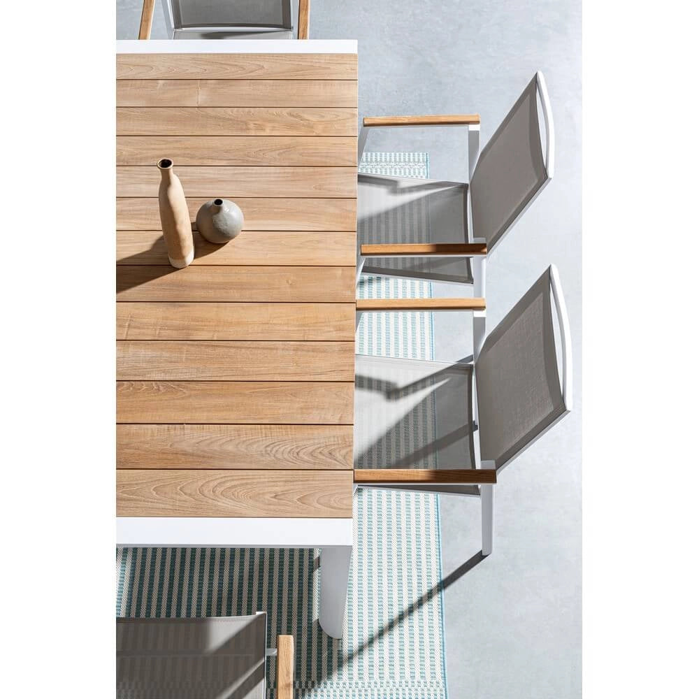 Set di 4 Sedie da Giardino con Braccioli in Alluminio e Teak - HIGHLANDER