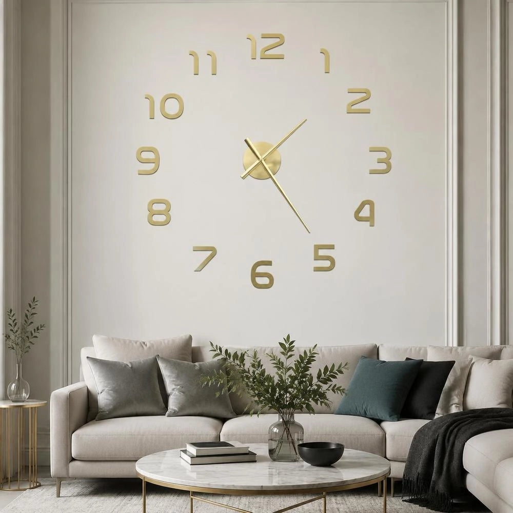 3D Wall Clock, Modern Design, 100 Cm XXL, Golden