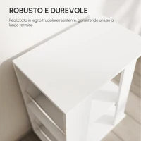 Carrello da Cucina Portavivande in Legno con 2 Ripiani e Ruote, 60x38x77cm, Bianco