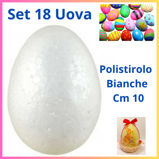 Set 18 Uova in polistirolo decorazioni buona pasqua uovo cm 10 da colorare festa party decorare