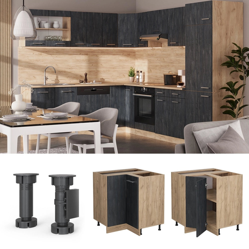 Mobile ad angolo cucina R-Line Calce nera/Rovere dorato 75.6 cm senza piano di lavoro Vicco