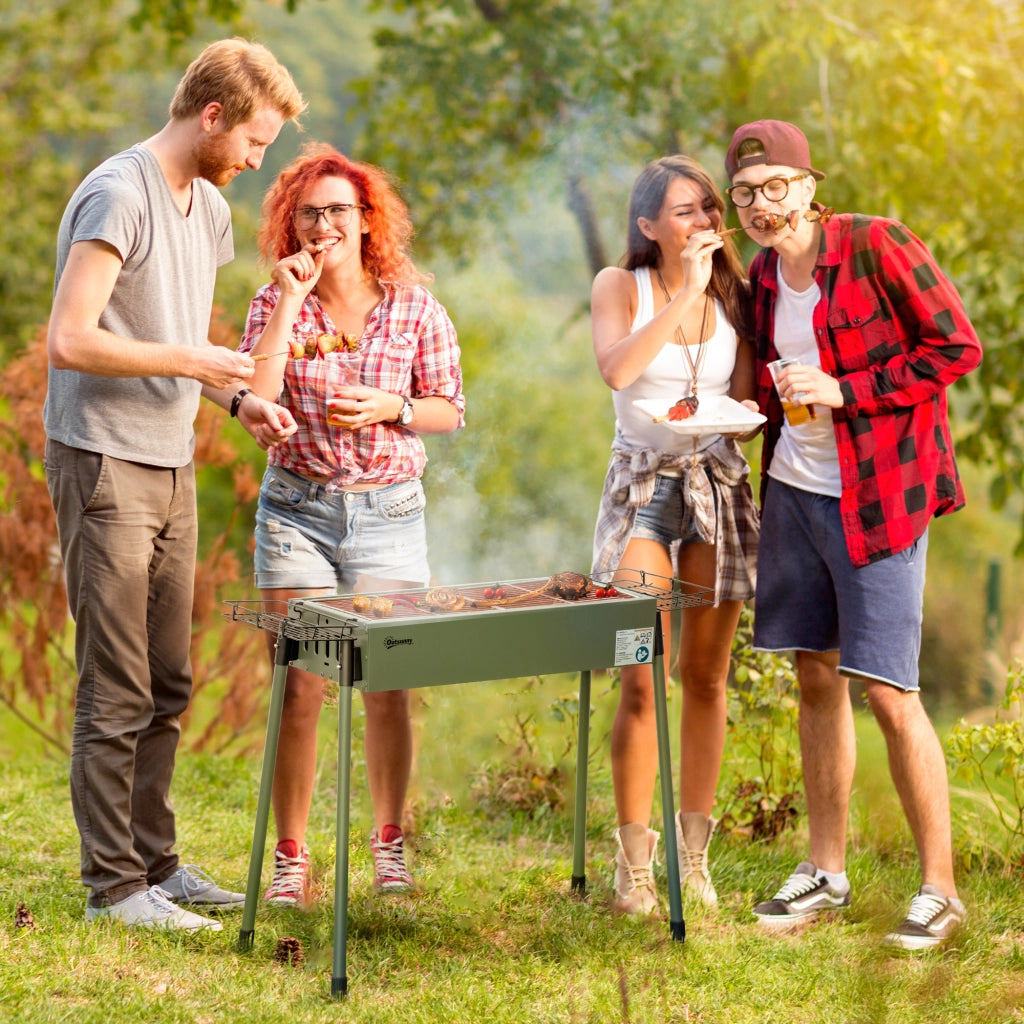 Barbecue a Carbone Portatile con 2 Griglie e 2 Cestini Laterali ¨C zephmum ¨C 94x39x70 cm