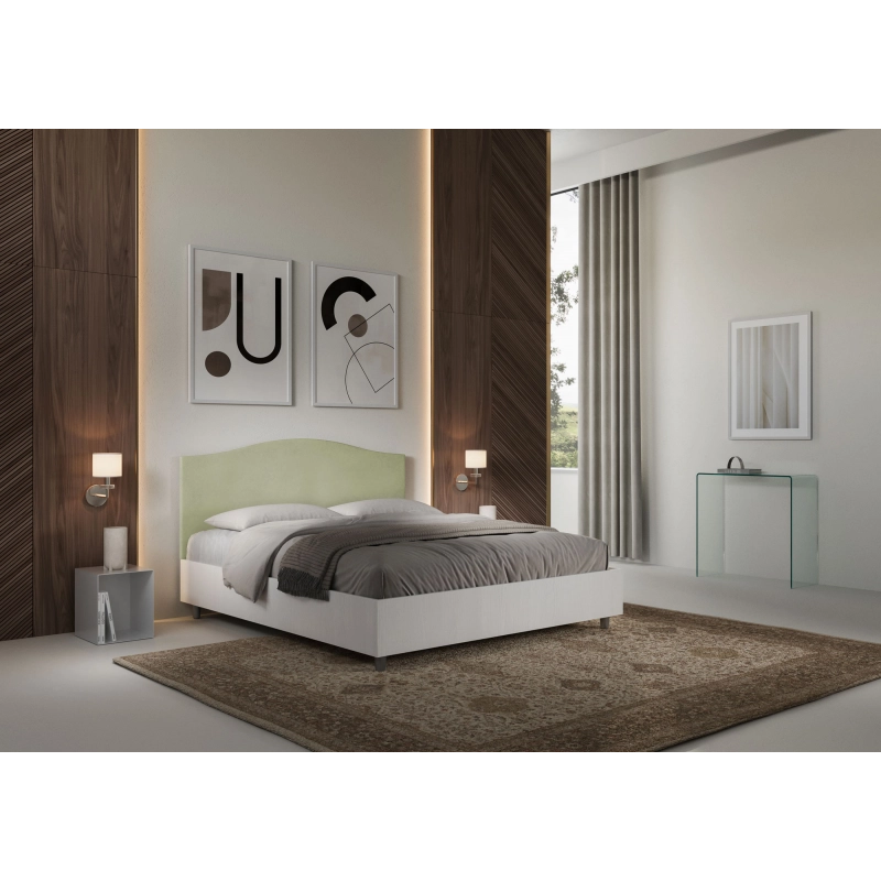 Letto Matrimoniale 160x200 cm struttura bianco frassino testata Grace - Contenitore,Microfibra,Tè verde