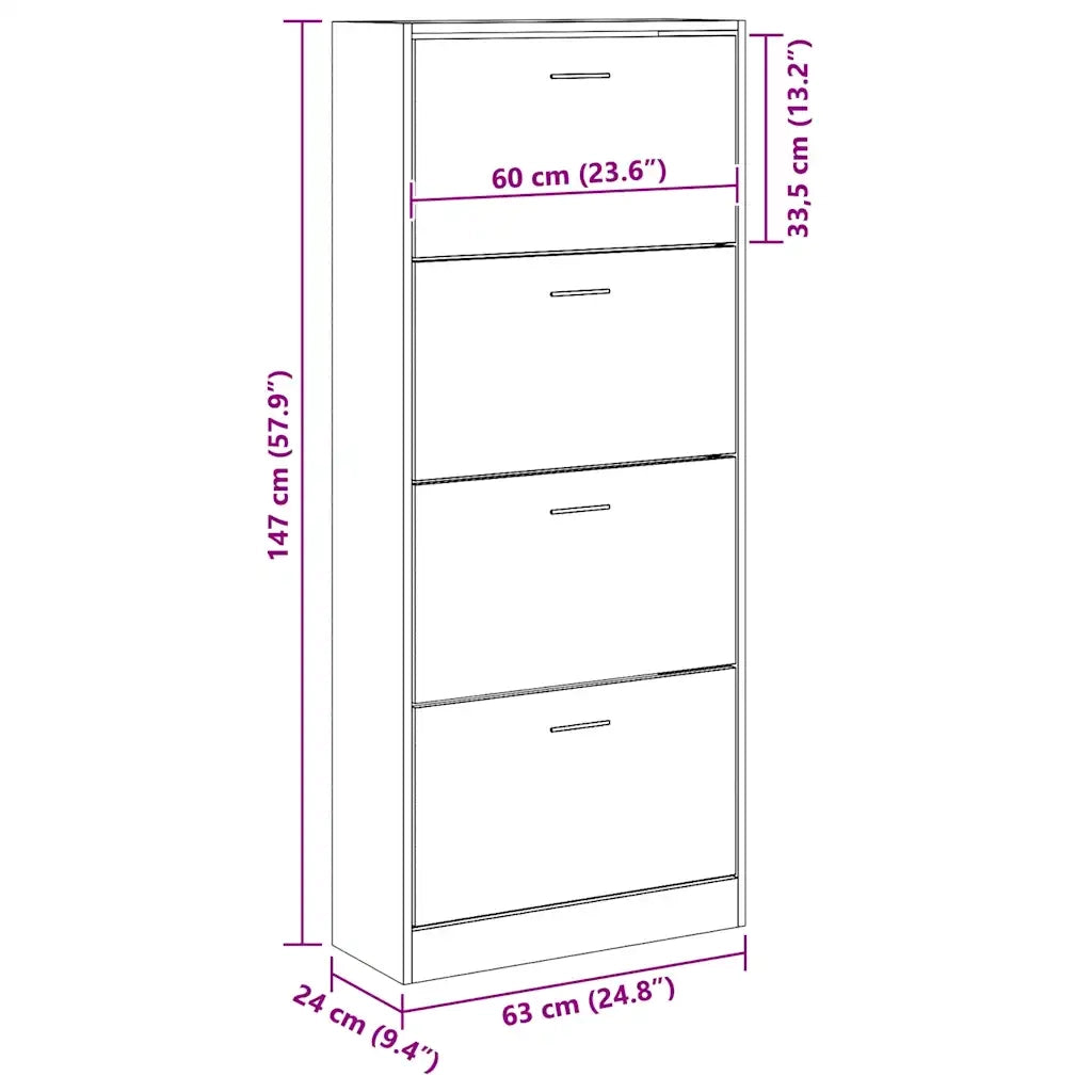 Scarpiera-Scaffale per scarpe Nera 63x24x147 cm in Legno Multistrato