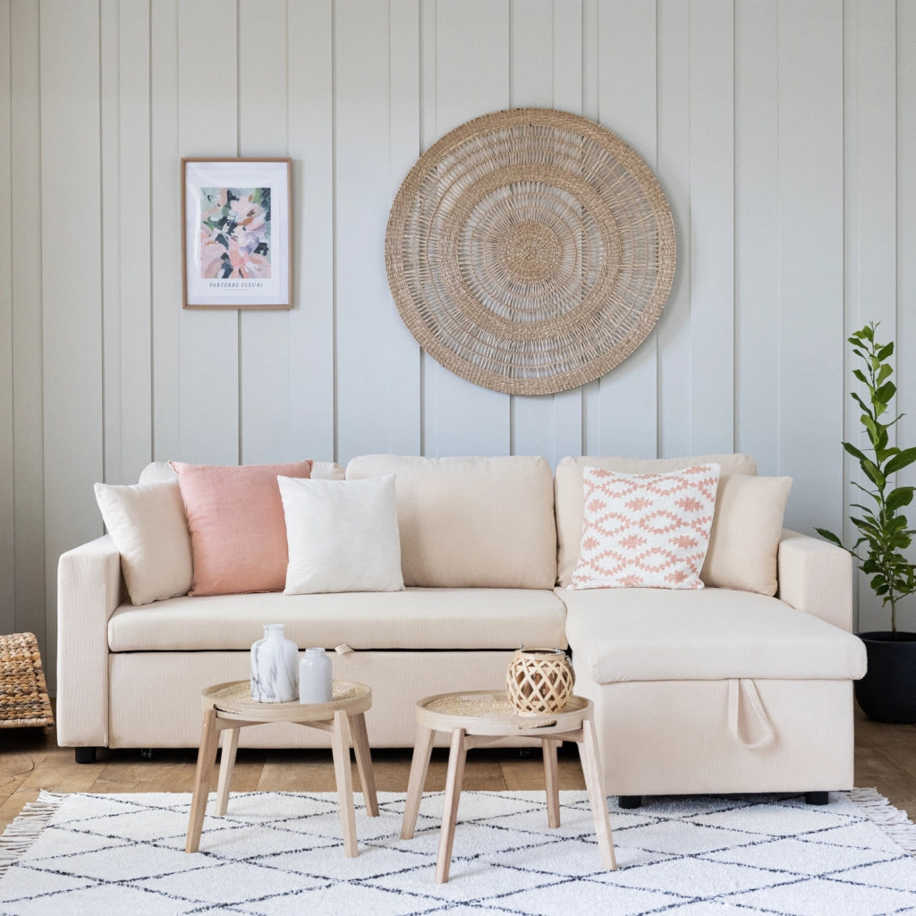 CLARKDivano letto angolare a 3 posti in velluto a coste beige