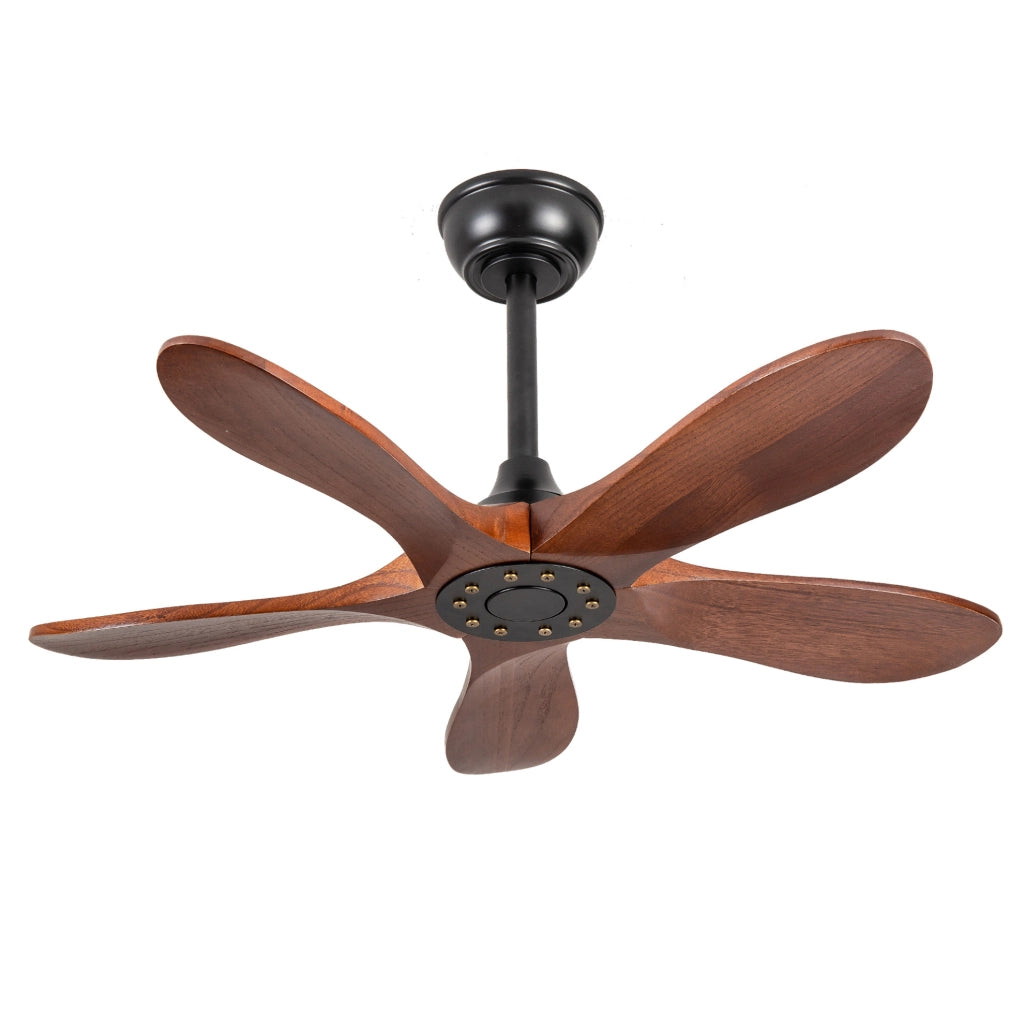 Ventilatore da soffitto 36 pollici senza luce a 5 pale in legno massello noce e nero