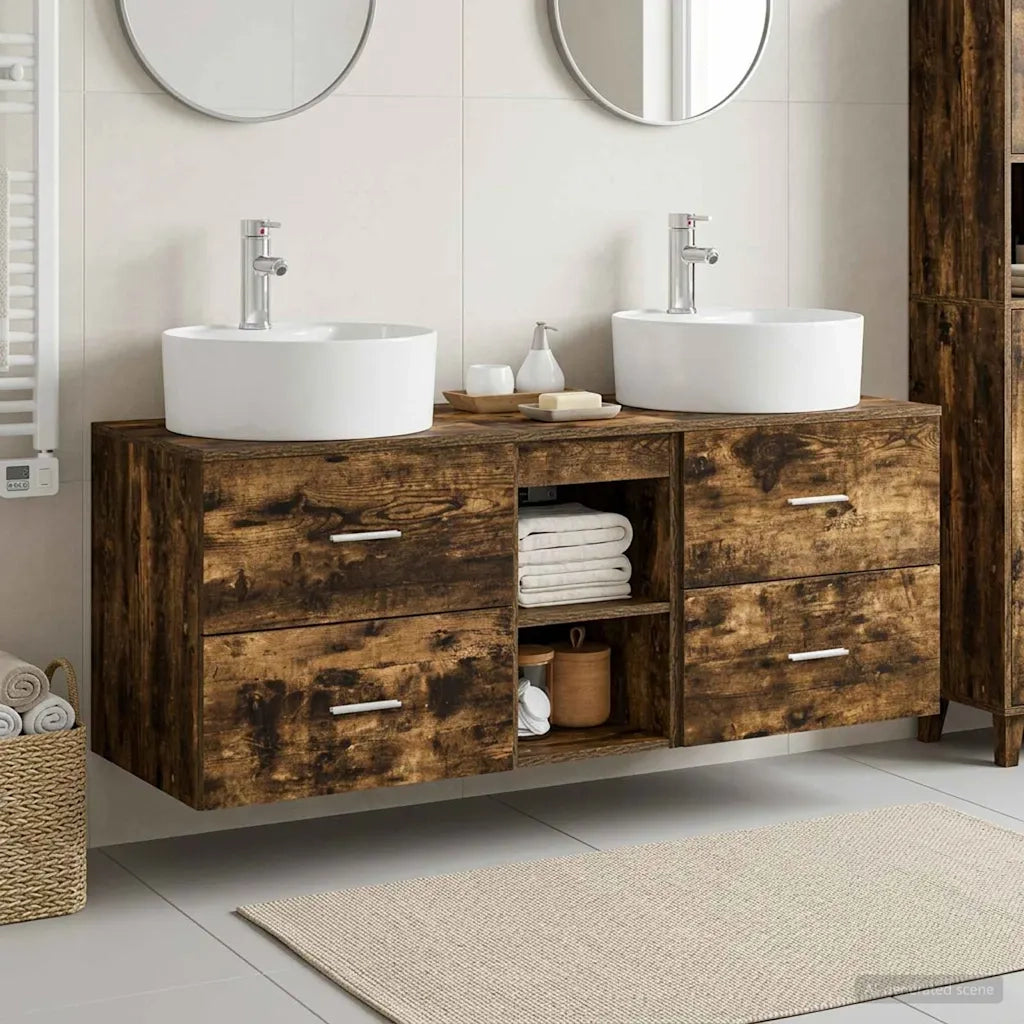 Set di Armadi da Bagno 3 pz Rovere Fumo 49,5 x 44,5 x 65 cm 3405879