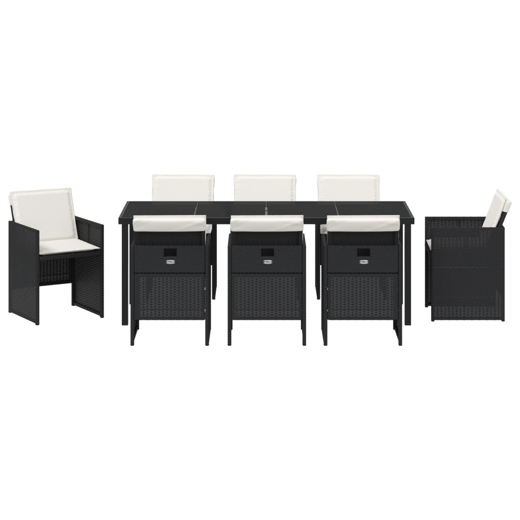 Set da pranzo da giardino 9 pezzi con cuscini in rattan polimerico nero