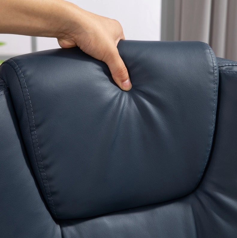 Poltrona da ufficio massaggiante blu con poggiapiedi