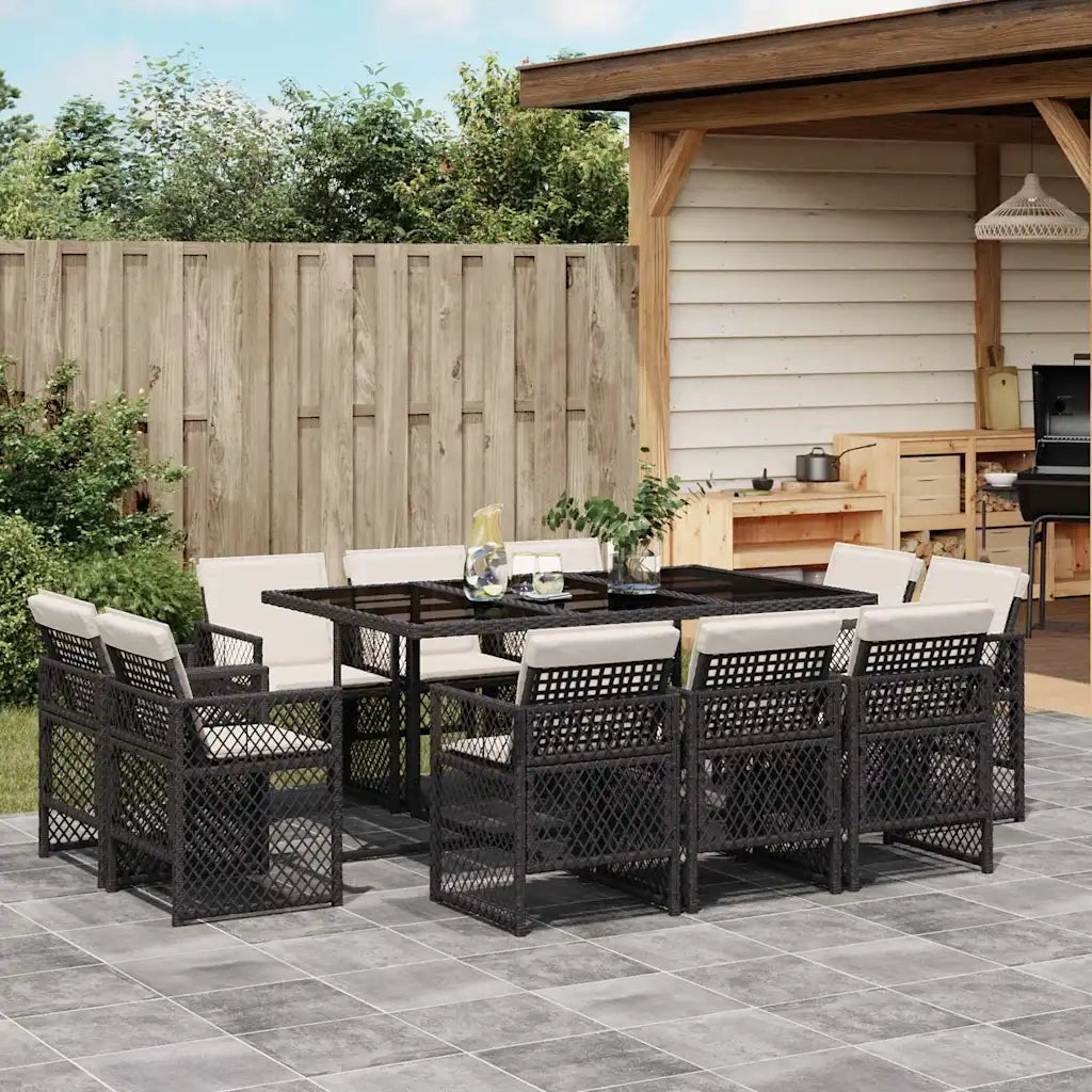 vidaXL Set da Pranzo da Giardino 11 pz con Cuscini in Polyrattan Nero