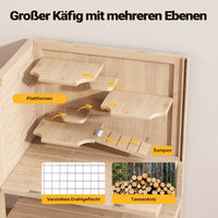 Gabbia per roditori piccoli animali a 3 livelli in legno e plexiglas con tetto apribile