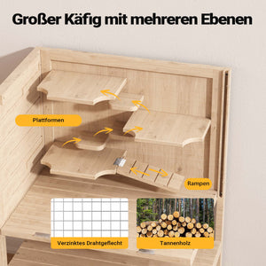 Gabbia per roditori piccoli animali a 3 livelli in legno e plexiglas con tetto apribile