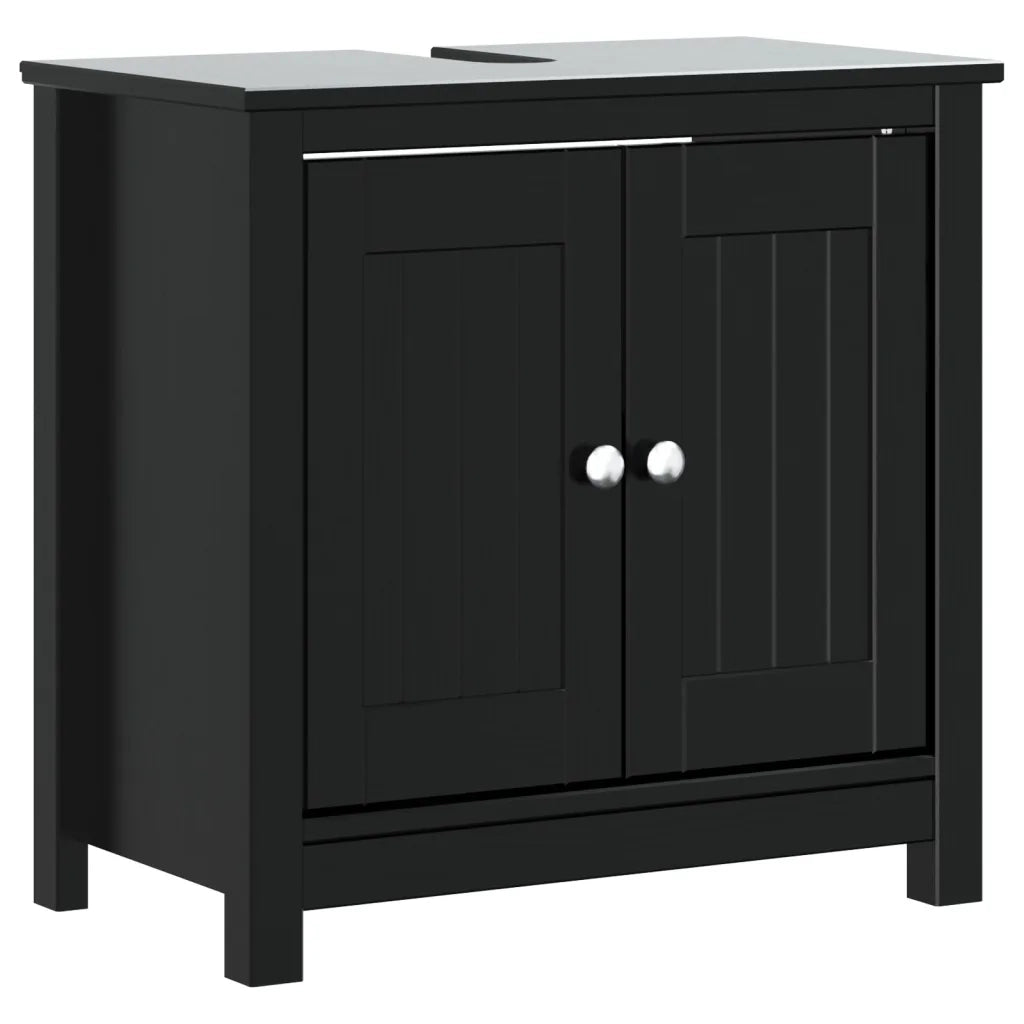 Set Mobili da Bagno 3 pz BERG Nero in Legno Massello di Pino 3206495